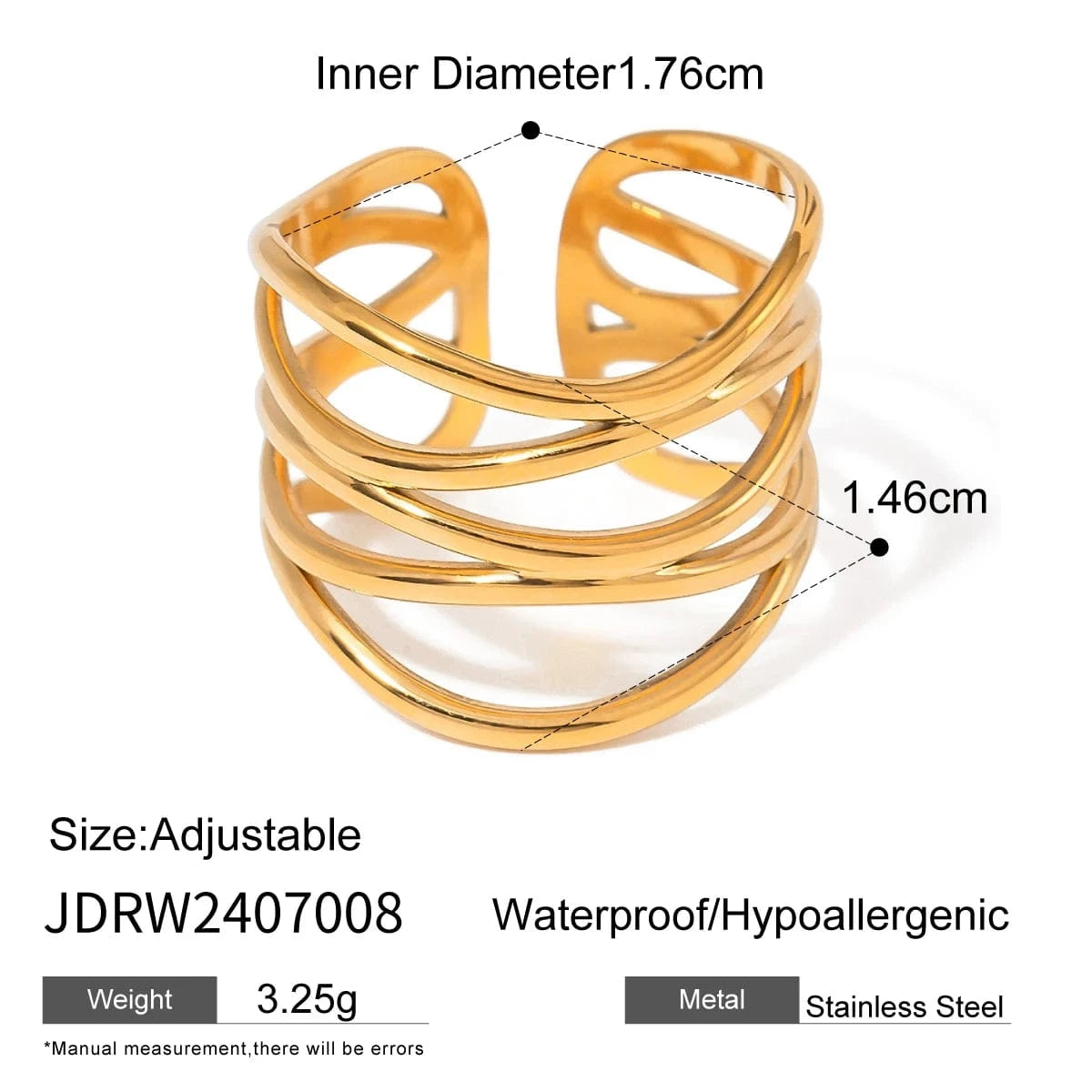 7 / minimalist / R2520 R2520 Minimalist Fahion Women Jewelry Stainless Steel 18K Gold Rings Multi-Layered Hollow Open Rings