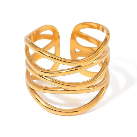 7 / minimalist / R2520 R2520 Minimalist Fahion Women Jewelry Stainless Steel 18K Gold Rings Multi-Layered Hollow Open Rings