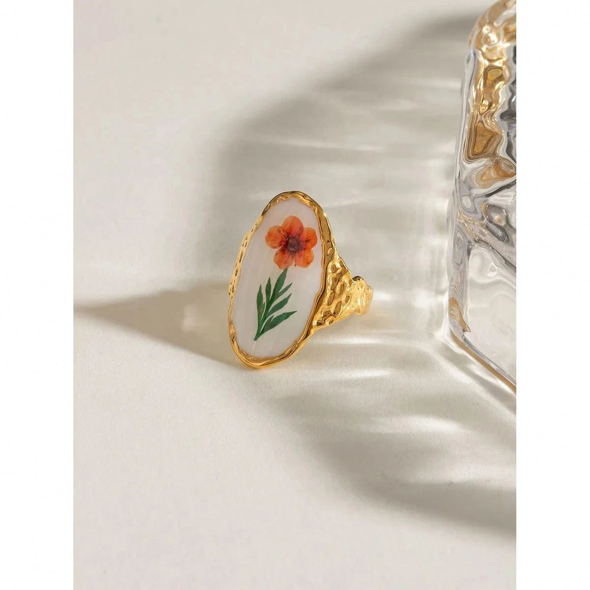 7 / minimalist / R2523 R2523 Cheap Vintage Stainless Steel Jewelry 18K Gold Rings Long Oval Orange Plum Blossom Open Rings