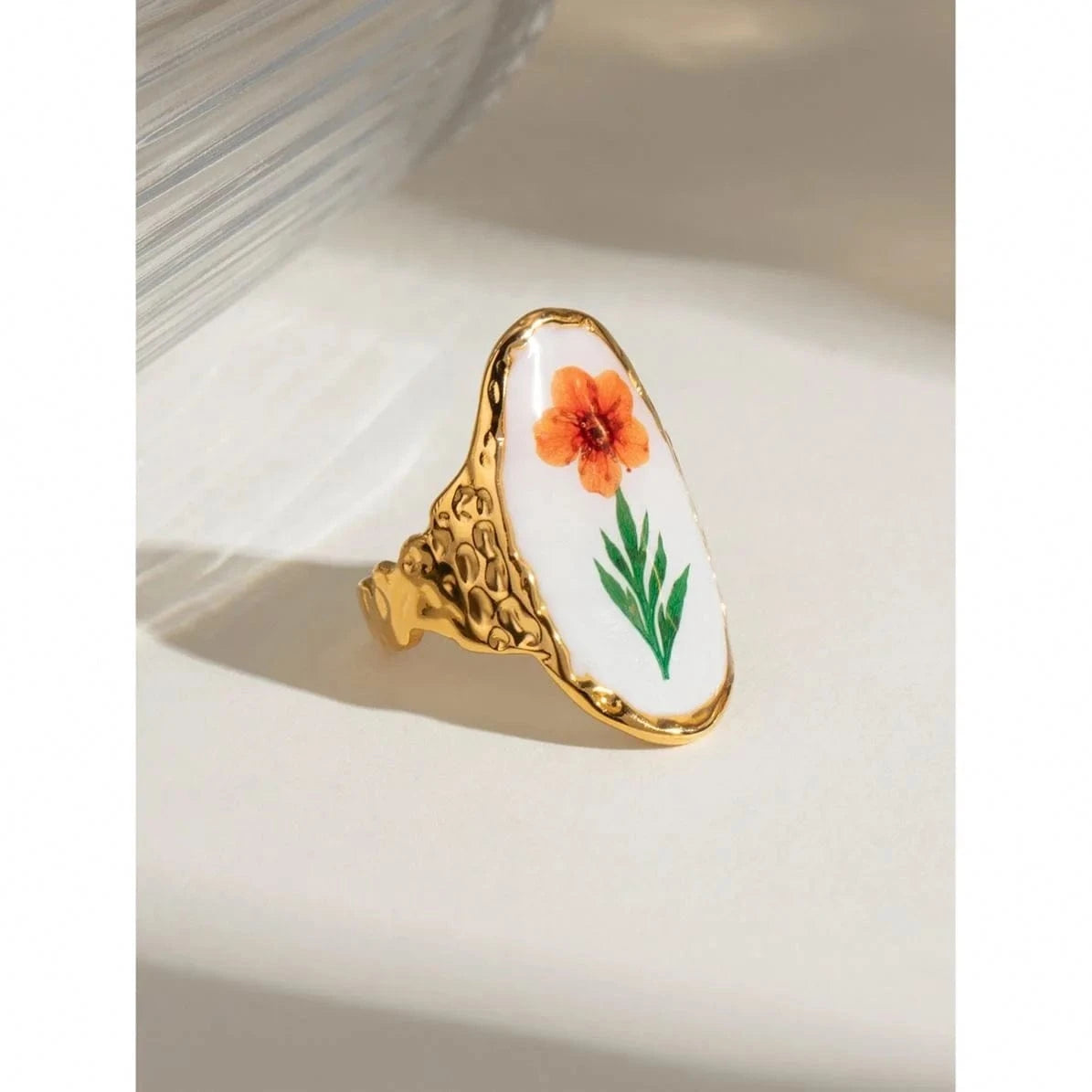 7 / minimalist / R2523 R2523 Cheap Vintage Stainless Steel Jewelry 18K Gold Rings Long Oval Orange Plum Blossom Open Rings