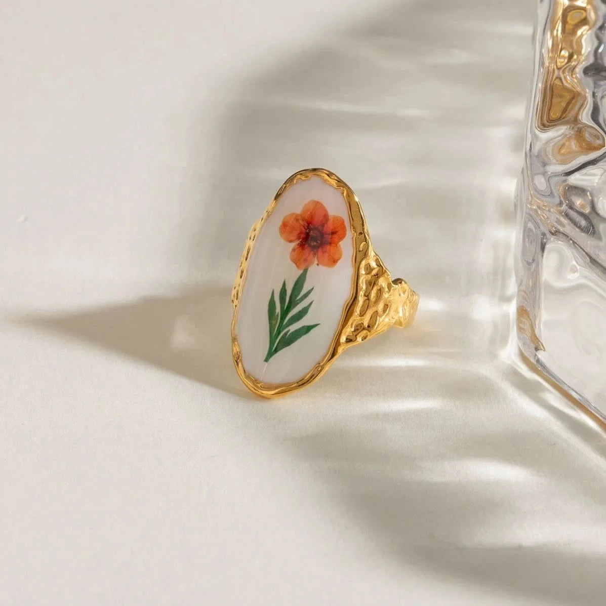 7 / minimalist / R2523 R2523 Cheap Vintage Stainless Steel Jewelry 18K Gold Rings Long Oval Orange Plum Blossom Open Rings