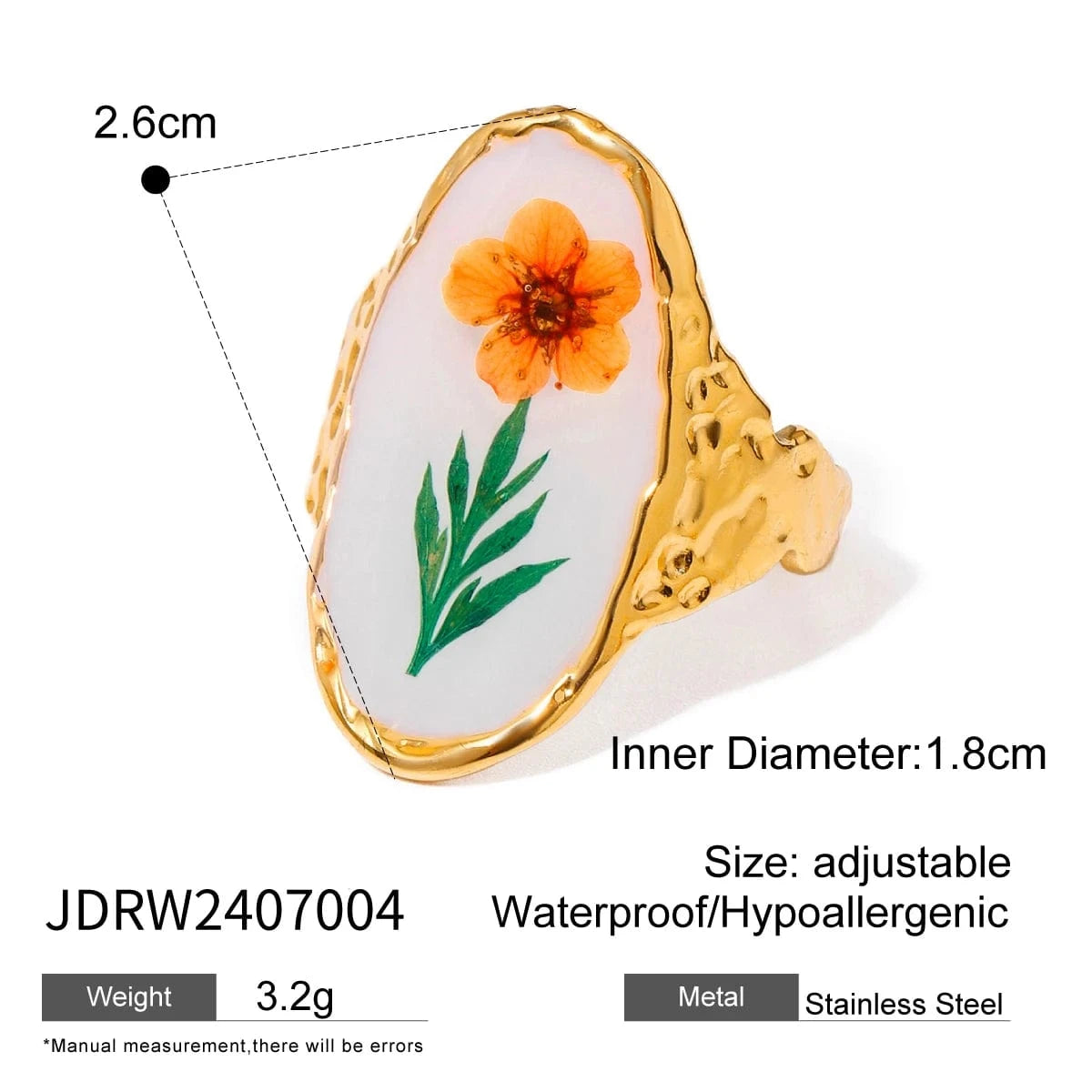 7 / minimalist / R2523 R2523 Cheap Vintage Stainless Steel Jewelry 18K Gold Rings Long Oval Orange Plum Blossom Open Rings