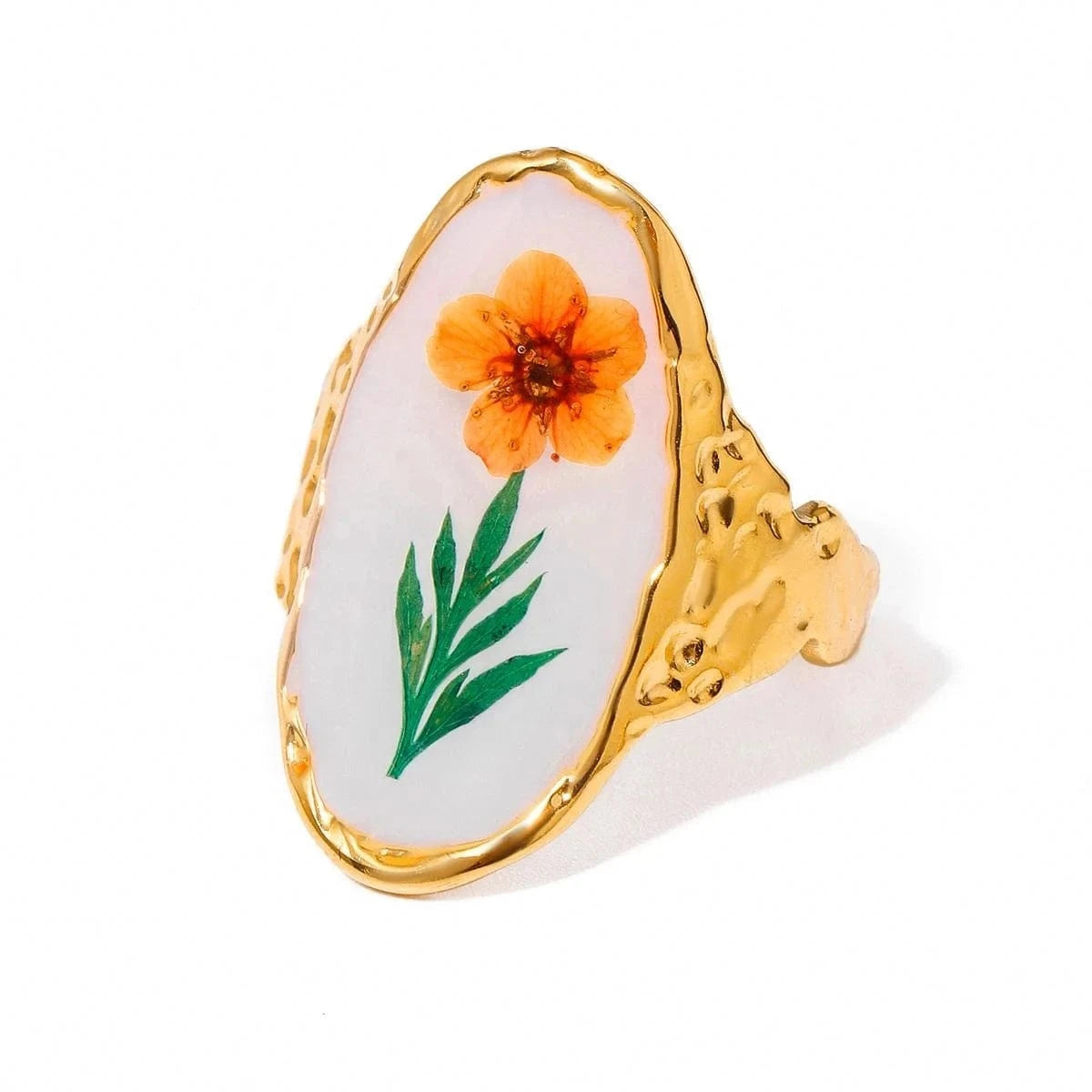 7 / minimalist / R2523 R2523 Cheap Vintage Stainless Steel Jewelry 18K Gold Rings Long Oval Orange Plum Blossom Open Rings