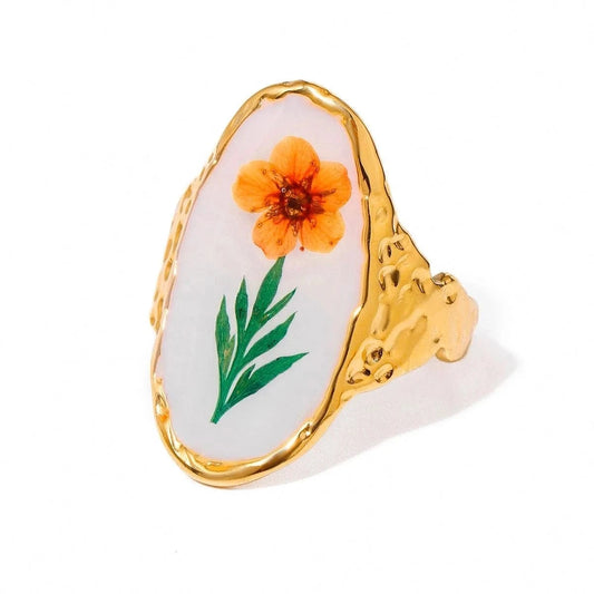 7 / minimalist / R2523 R2523 Cheap Vintage Stainless Steel Jewelry 18K Gold Rings Long Oval Orange Plum Blossom Open Rings