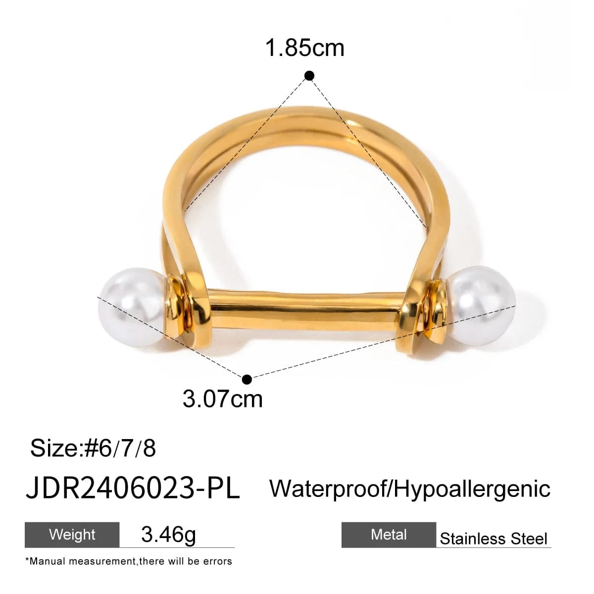 7 / minimalist / R2831 R2421 Dainty Fashion Jewelry Horseshoe Pearl Ring 18k Gold Stainless Steel Plastic Pearl Design Rings