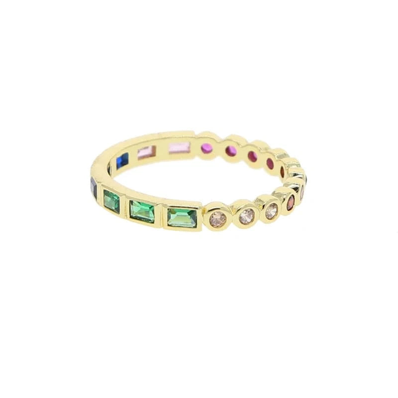 7 / R178 High Quality Mini Small Thin Rainbow Rings For Women Girls Geometric Square Round Bling CZ Paved Multicolored Fashion Jewelry