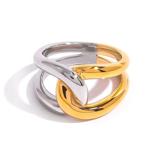 7 / R2469 R2469 18K Gold PVD Plated Stainless Steel Ring Men Women Two Tone Color Matching Irregular Winding Ring No. 7