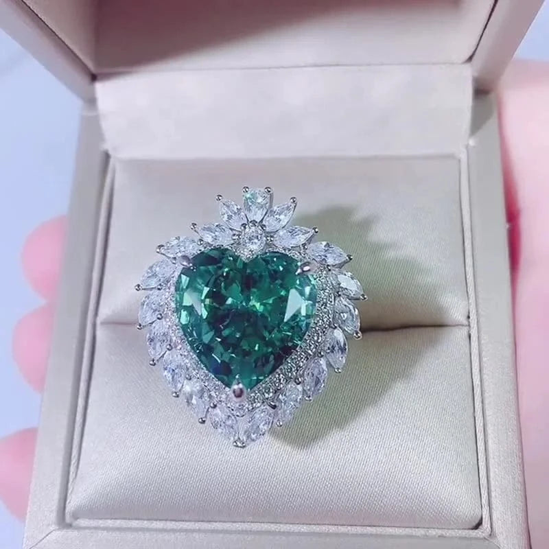 7 / ring 2024 Fancy Radiant Cut Heart Jewelry Set Luxury 100% S925 Sterling Silver Mint Green CZ Ring Necklace Wedding Jewelry Sets