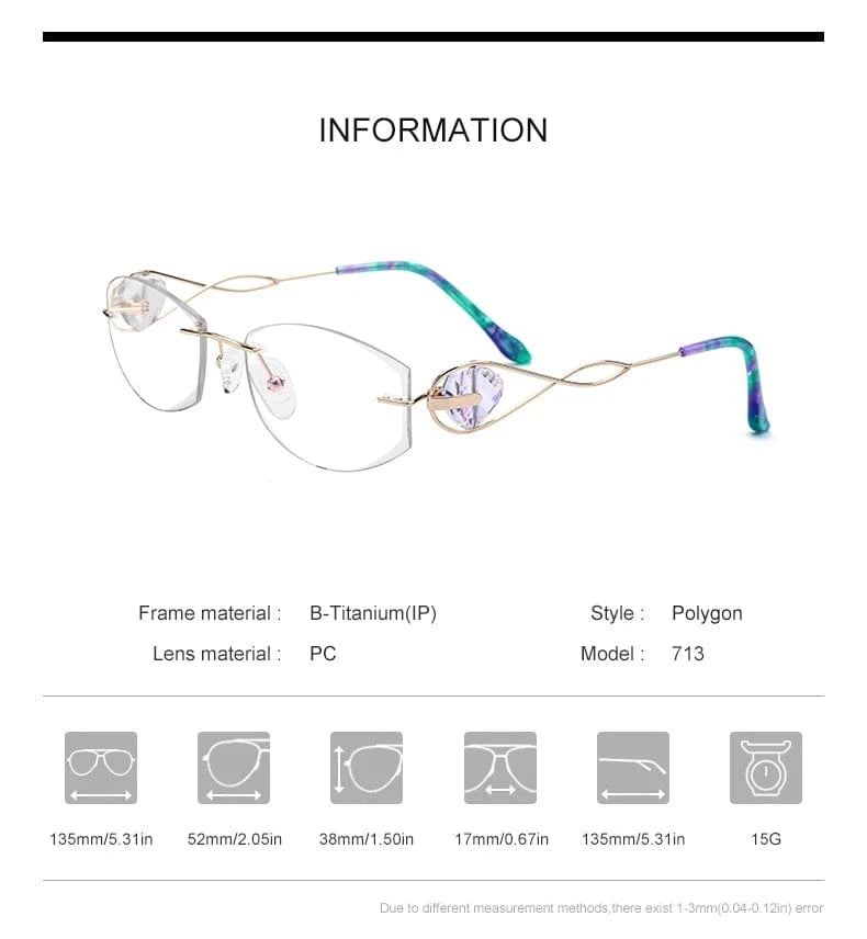 713 Pink Borregls Wire Titanium Rimless Glasses Women Ultralight Luxury Eyeglasses Frame Diamond Trimming Cut Myopia Optical Eyewear 713