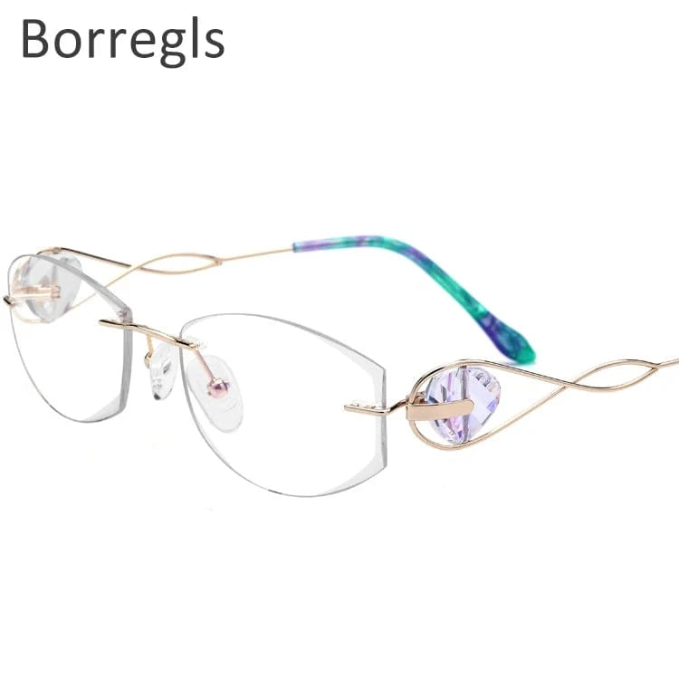 Borregls Wire Titanium Rimless Glasses Women Ultralight Luxury Eyeglas ...