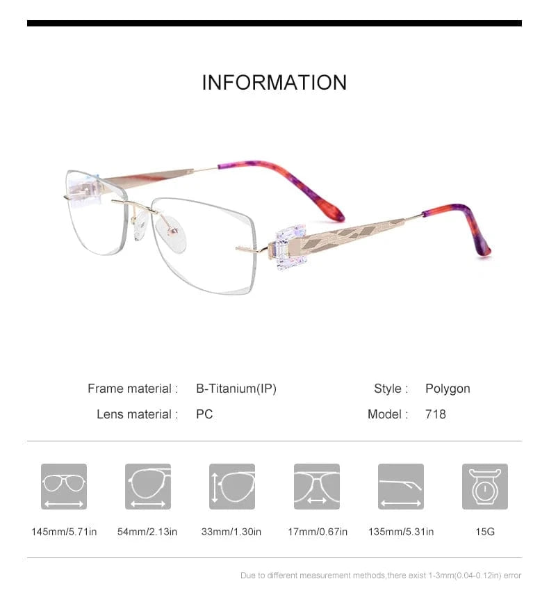 718 Red Borregls Wire Titanium Rimless Glasses Women Ultralight Luxury Diamond Cut Optical Eyeglasses Frame 718
