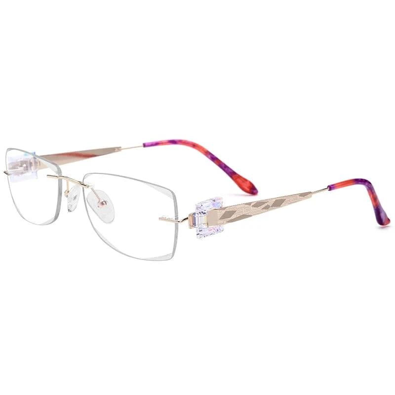 718 Red Borregls Wire Titanium Rimless Glasses Women Ultralight Luxury Diamond Cut Optical Eyeglasses Frame 718