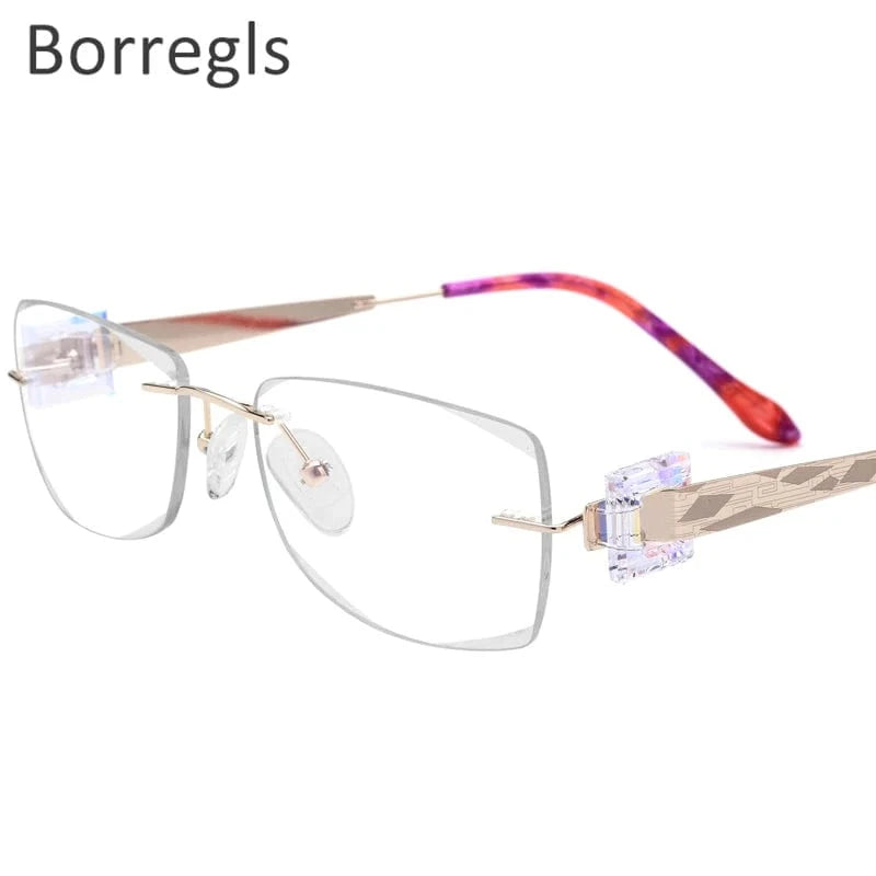 718 Red Borregls Wire Titanium Rimless Glasses Women Ultralight Luxury Diamond Cut Optical Eyeglasses Frame 718