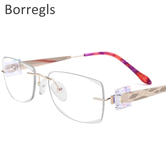 718 Red Borregls Wire Titanium Rimless Glasses Women Ultralight Luxury Diamond Cut Optical Eyeglasses Frame 718