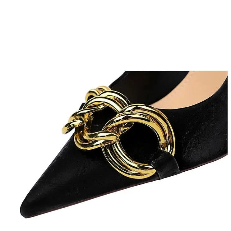 7239-1 High Quality Trendy Sexy 9.5CM Super High Heels Shoes For Women Slip-On Golden Buckle Luxury Nude Heels For Ladies