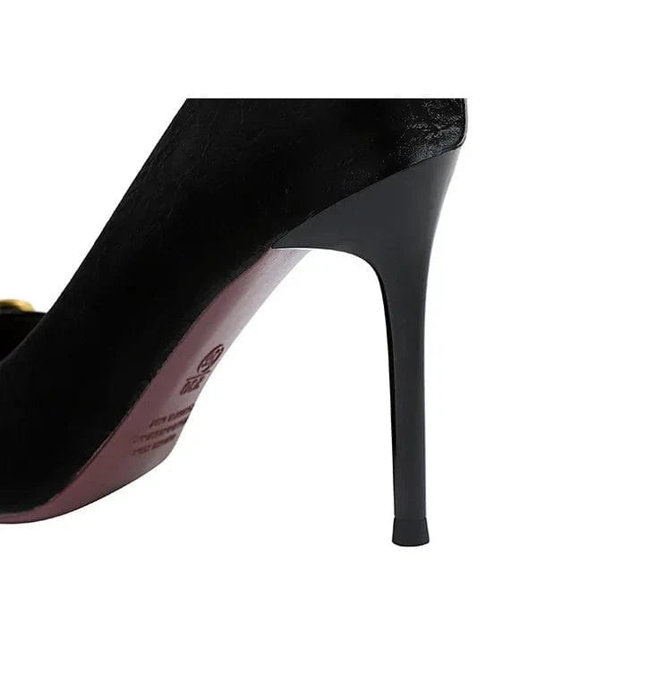 7239-1 High Quality Trendy Sexy 9.5CM Super High Heels Shoes For Women Slip-On Golden Buckle Luxury Nude Heels For Ladies