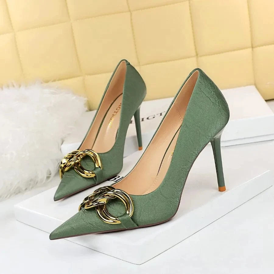 7239-1 High Quality Trendy Sexy 9.5CM Super High Heels Shoes For Women Slip-On Golden Buckle Luxury Nude Heels For Ladies