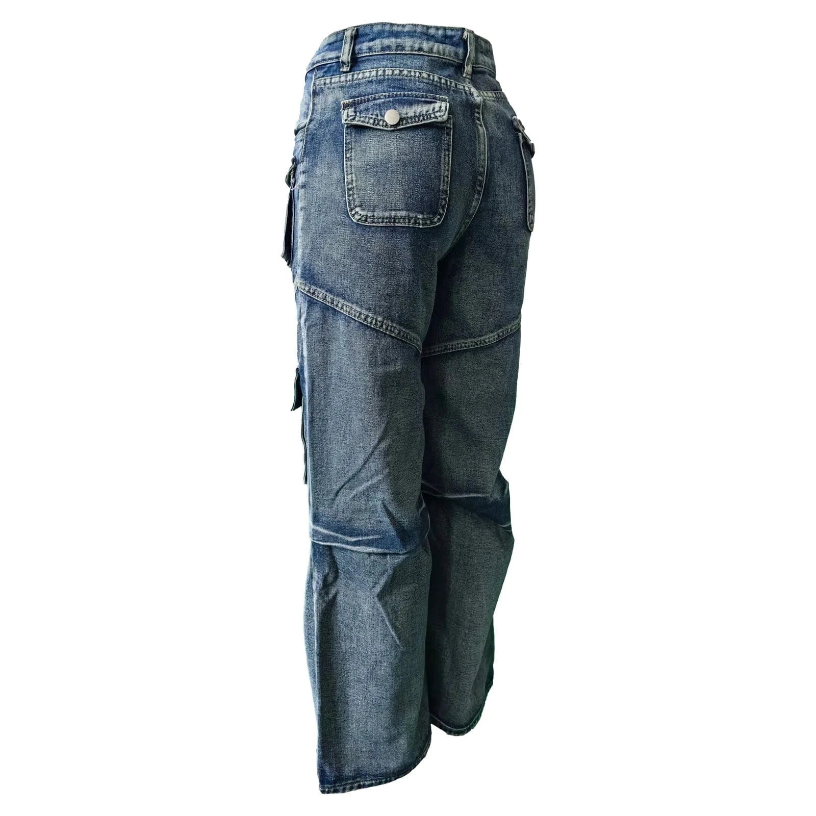 77642 Casual Solid Patchwork Pocket High Waist Straight Quick Dry Light Wash Denim Jeans Skinny Pencil Pants Style