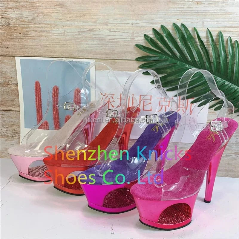7inch-17cm Flat Sandals high heel flash water drill hollow out waterproof platform sexy nightclub platform steel Heeled Sandals