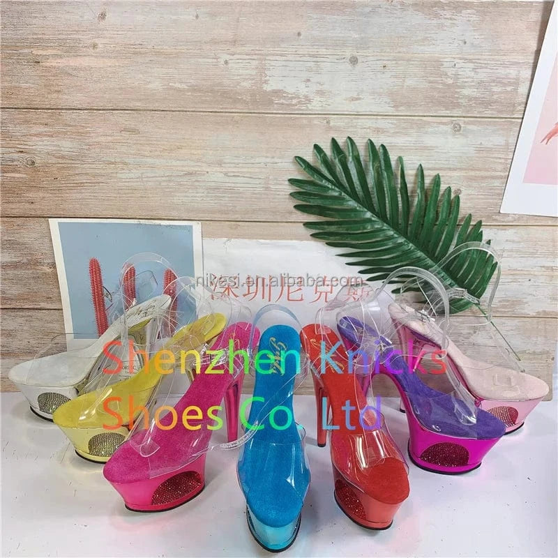 7inch-17cm Flat Sandals high heel flash water drill hollow out waterproof platform sexy nightclub platform steel Heeled Sandals