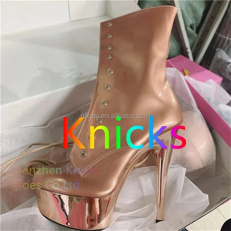 7inch-17cm Sexy rose gold short boots pole dance super high heel boots