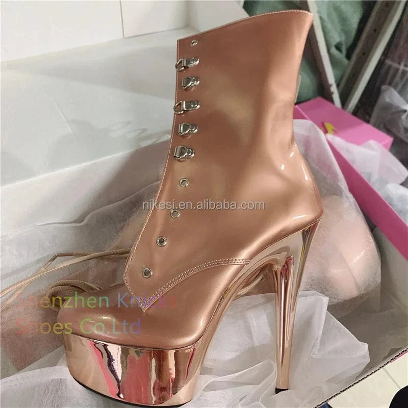 7inch-17cm Sexy rose gold short boots pole dance super high heel boots