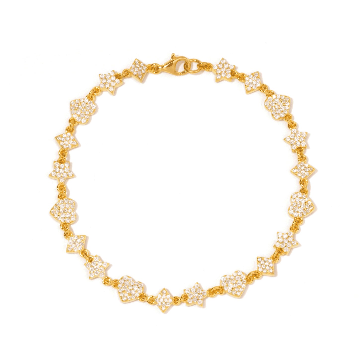 7inch bracelet / Brass( Gold ) Shiny VVS D Moissanite Star Heart Rhombus Tennis Bracelet Iced Out 925 Sterling Silver Simple Design Bracelet