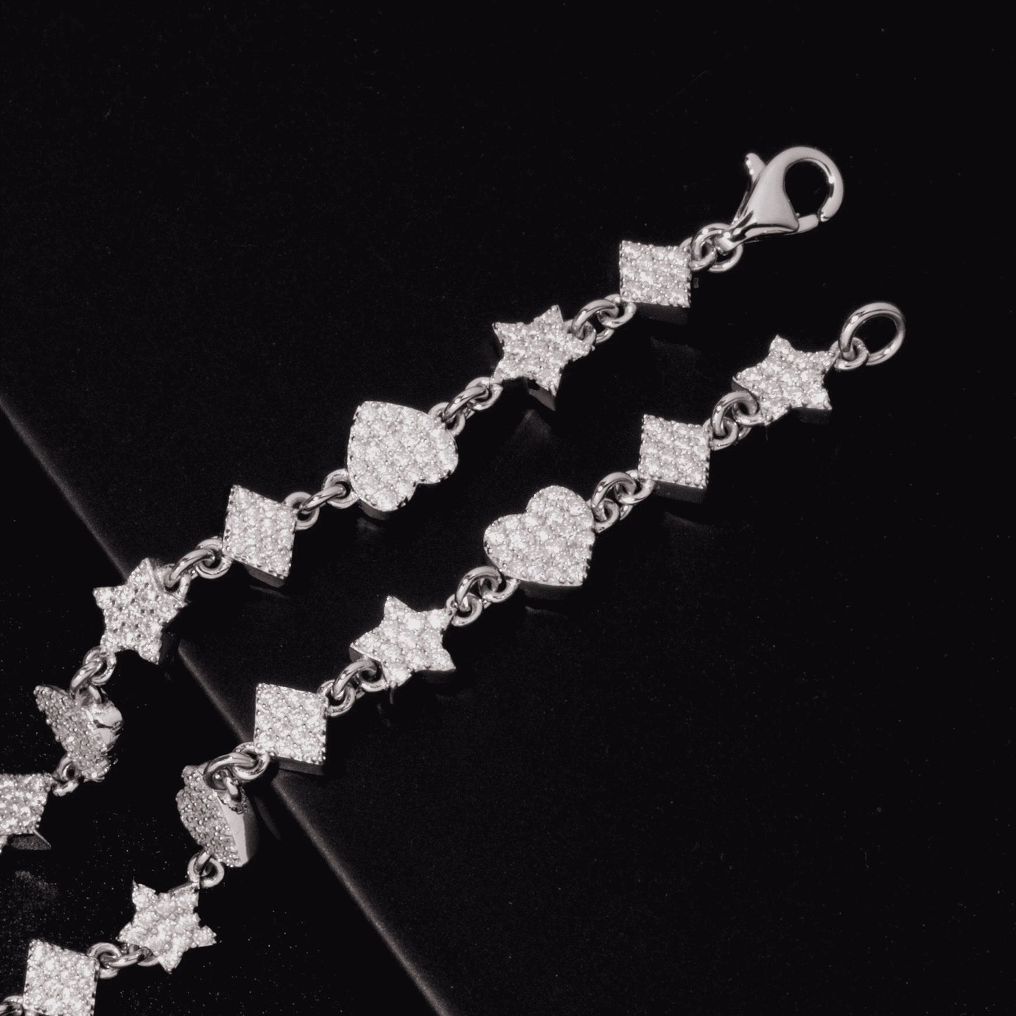 7inch bracelet / White Gold Shiny VVS D Moissanite Star Heart Rhombus Tennis Bracelet Iced Out 925 Sterling Silver Simple Design Bracelet