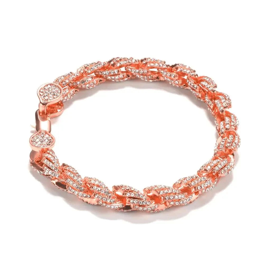 7Inch / Rose Gold UWIN Fashion 9mm Rose Gold Bracelet 7Inch /8Inch Crystal Rope Chain Bracelet Jewelry Unisex Gifts Wholesale