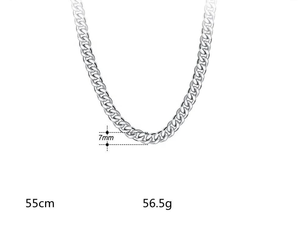 7mm*55cm Chains Hip Hop Jewelry 3.6/5/7mm Chunky Diamond-cut Cuban Link Chain Necklace 925 Sterling Silver Trendy Picture for Men Women