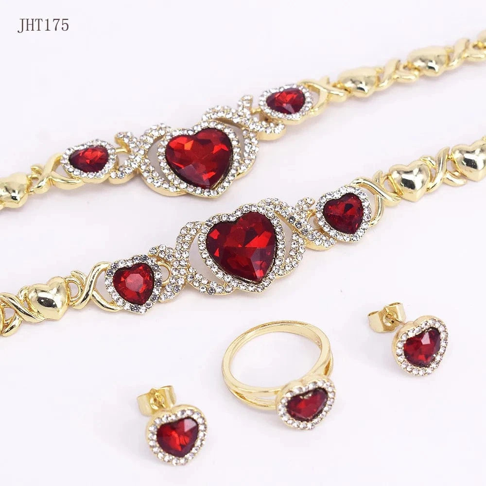 8 / 18k gold JHT175 Fashion 18K Gold Plated Heart ruby wedding jewelry set