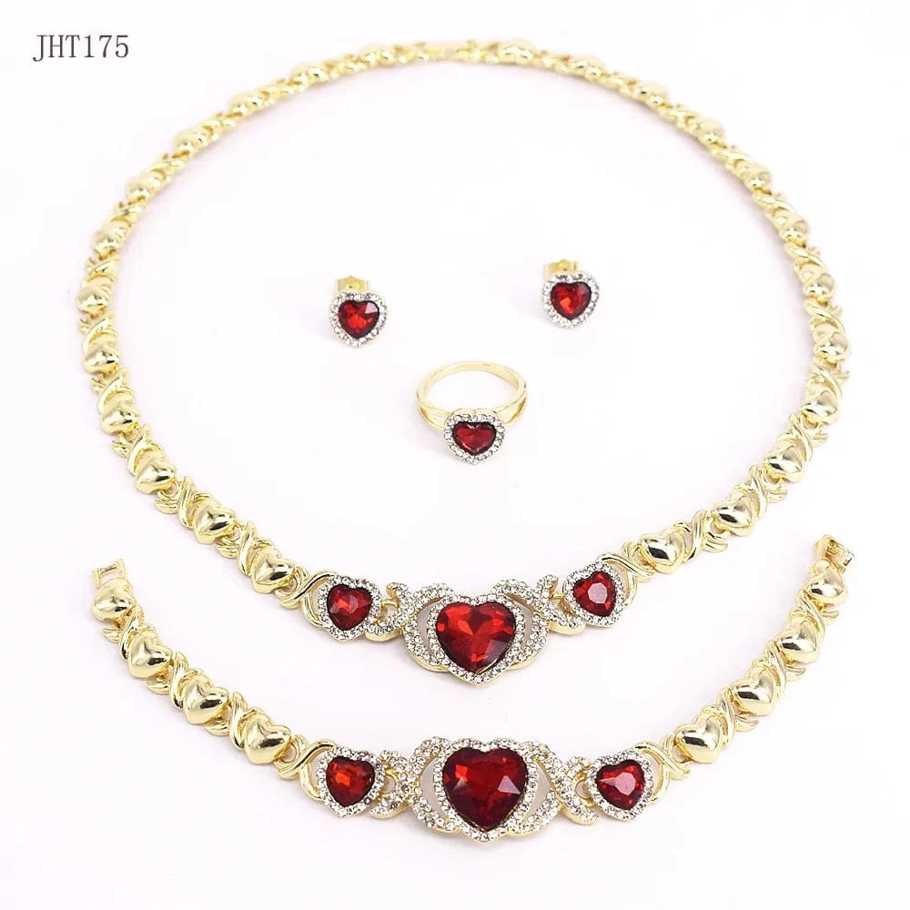 8 / 18k gold JHT175 Fashion 18K Gold Plated Heart ruby wedding jewelry set