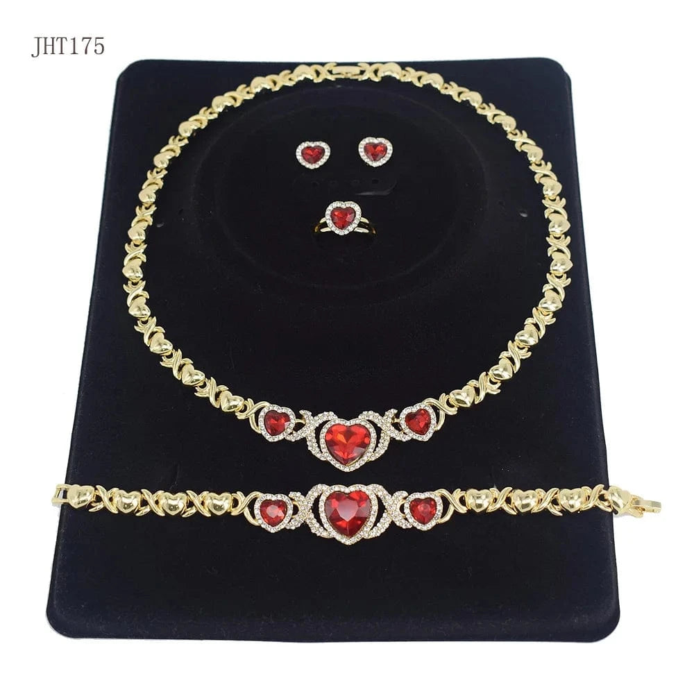 8 / 18k gold JHT175 Fashion 18K Gold Plated Heart ruby wedding jewelry set