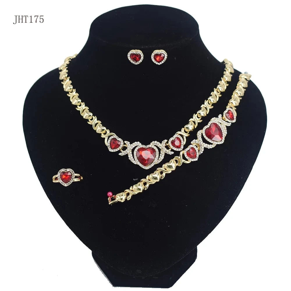 8 / 18k gold JHT175 Fashion 18K Gold Plated Heart ruby wedding jewelry set