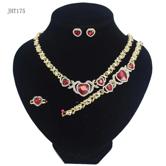 8 / 18k gold JHT175 Fashion 18K Gold Plated Heart ruby wedding jewelry set