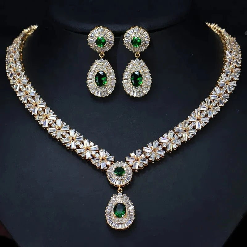 8 2024 High Quality Ruby CZ Zircon Micro Inlay Bridal Wedding Jewellery Set Luxury Diamond 18K jewelry sets dubai 18k solid gol Gold Women Necklace Earings Set