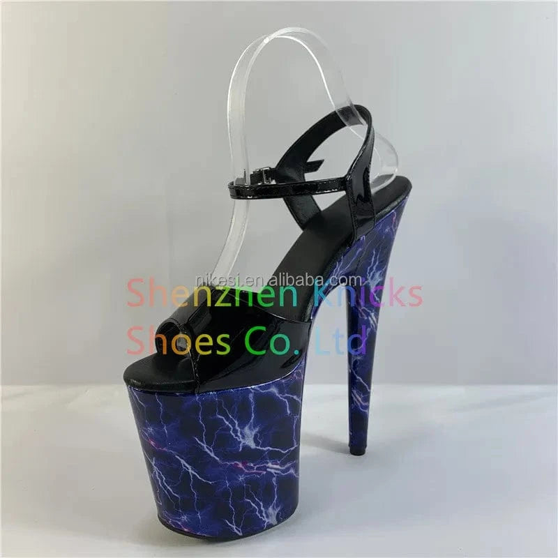 8"20cm sexy Heeled Sandals black patent leather sky-high fluorescent lightning waterproof platform dance heels sandals slippers