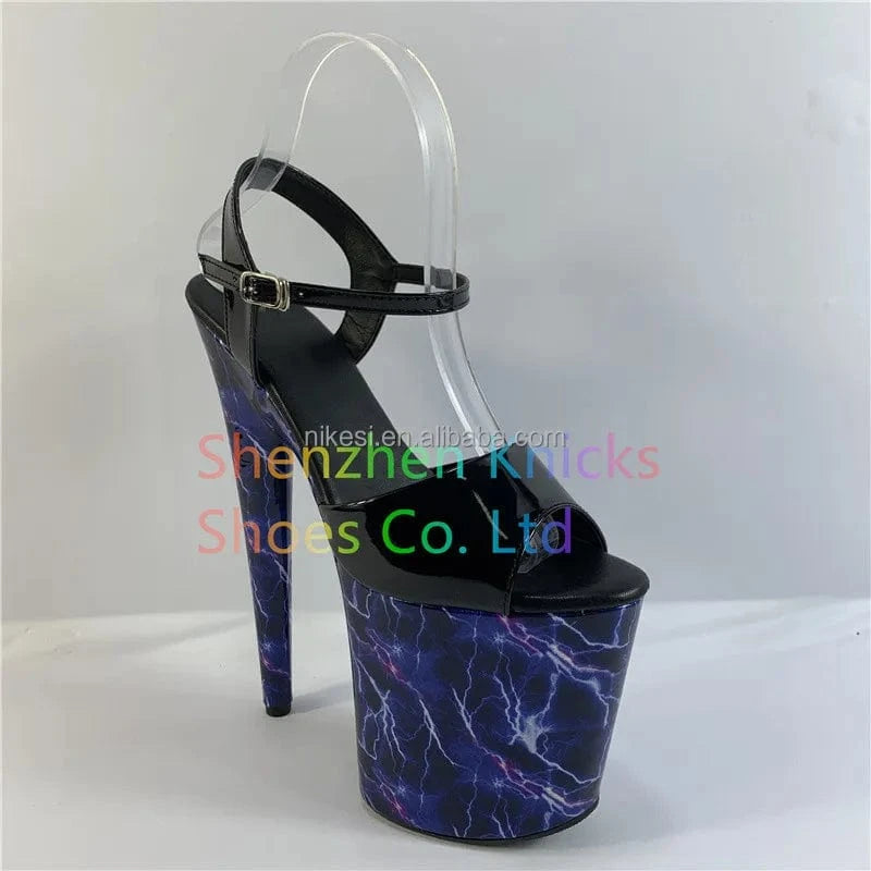 8"20cm sexy Heeled Sandals black patent leather sky-high fluorescent lightning waterproof platform dance heels sandals slippers