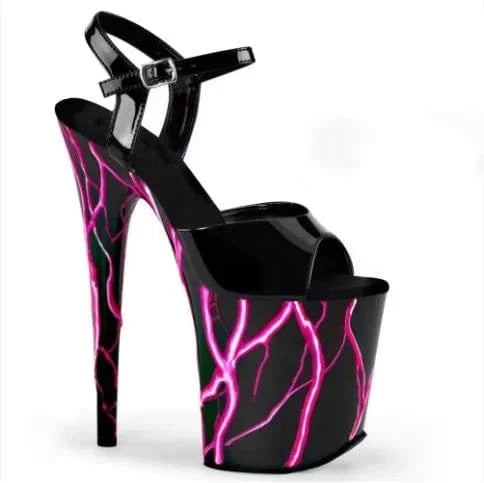 8"20cm sexy Heeled Sandals black patent leather sky-high fluorescent lightning waterproof platform dance heels sandals slippers