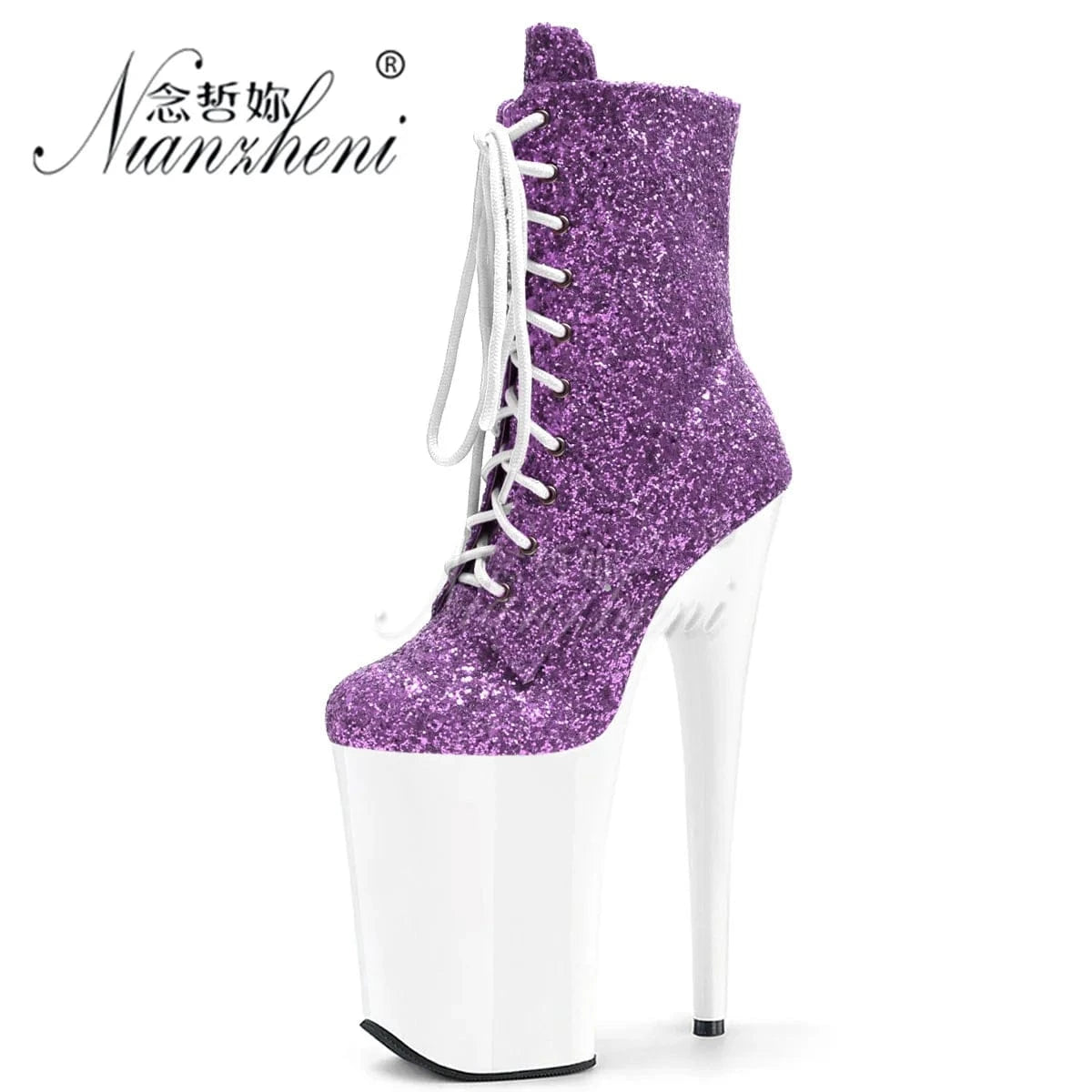 8.5 / Purple Sexy Strip Pole Dance Women's Gladiator 23cm Platform Short Boots Exotic Dancer Models Catwalk Round Toe Thin Heels Nightclub