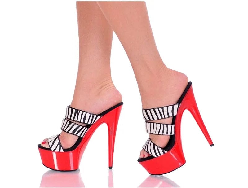 8.5 / Red New platform leaky toe 6 inch stiletto Club striptease zebra high heels party fashion queen high heels large sandals