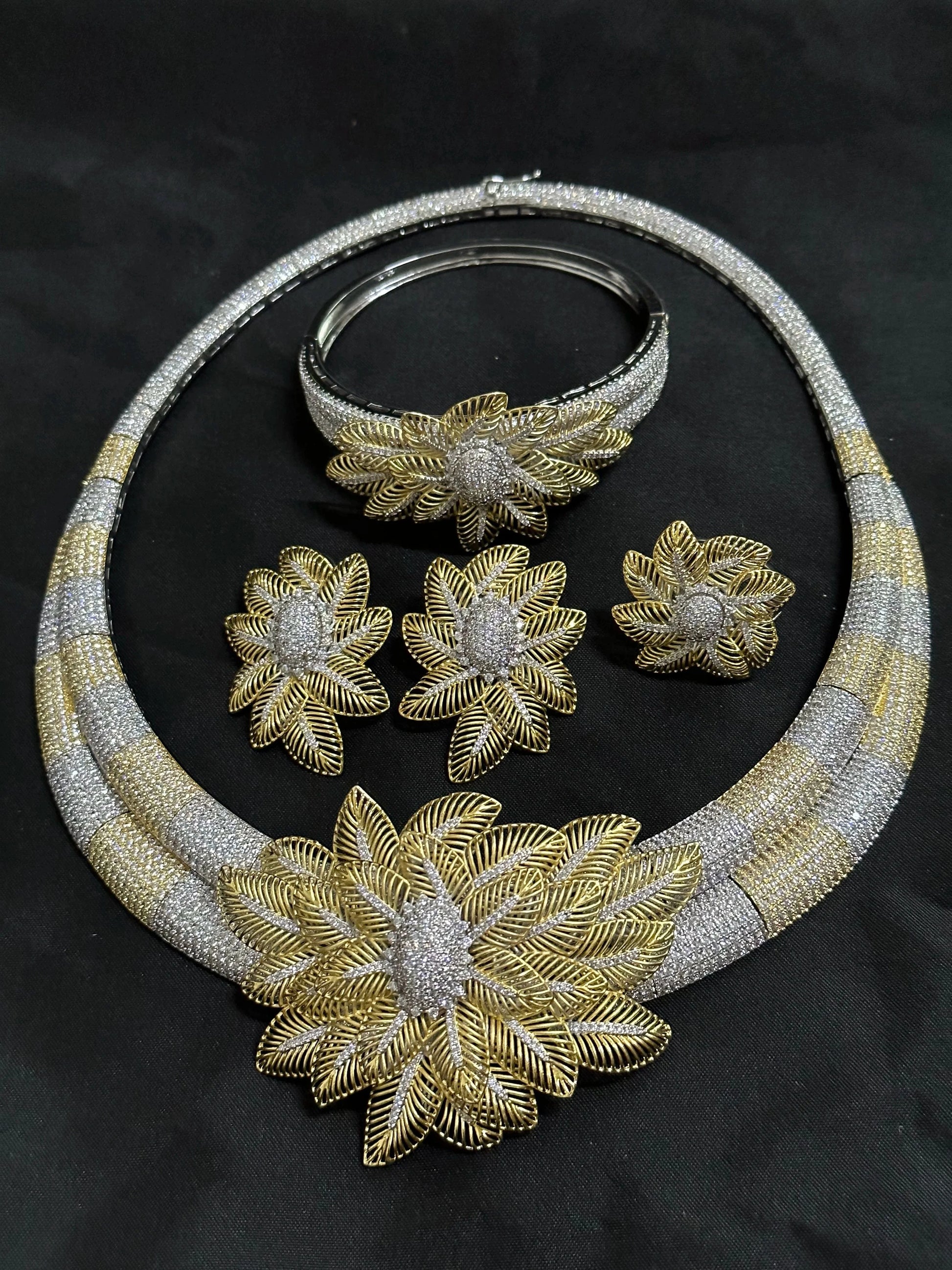 8 / 6 Latest Fashion 24K 18K Gold Plated Wedding Gift Jewelry set Bridal Zircon High Quality Necklace Earring Bracelet Ring Jewels