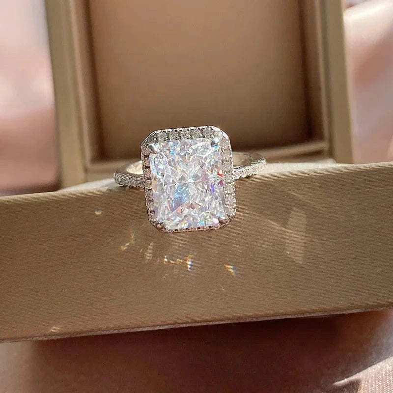 8 / Clear 2024 Princess Cut Citrine Ring Diamond Radiant Cut CZ Engagement Ring 925 Sterling Silver Cubic Zirconia 4 Ct 8*10mm Women's CLASSIC
