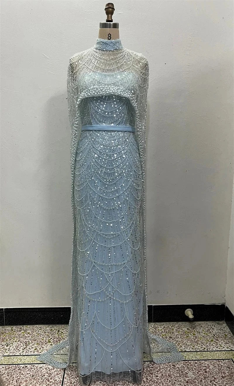 8 / Color 4 Luxurious Beaded Formal Dresses Strapless Mermaid Evening Elegant Dress With Long Cape