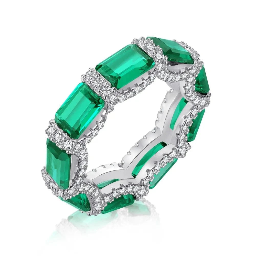 8 / DY120669-S-W-WG Dylam Luxurious Fine Jewelry Trendy Women S925 Silver Diamond Halo Eternity Band 5A Zirconia Wedding Bridal Promise Ring
