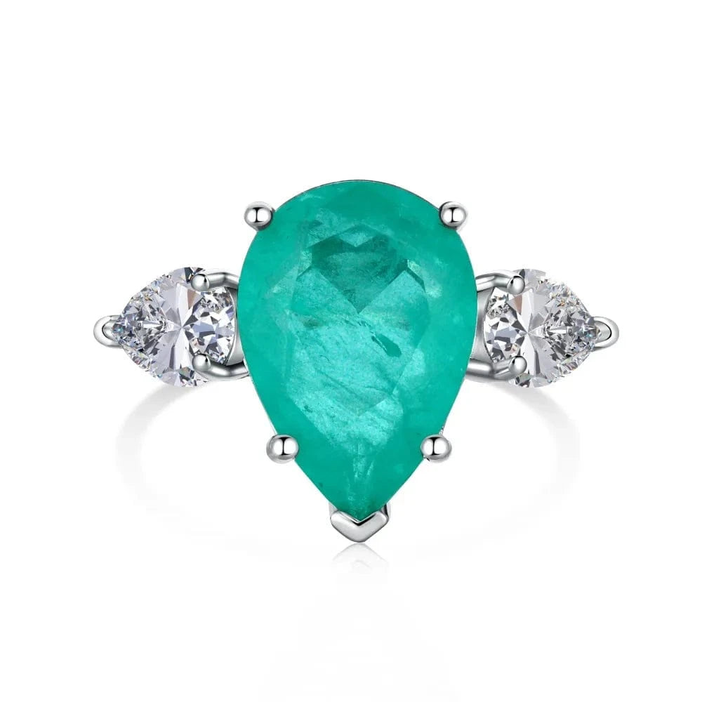 8 / DY120691-S-W-PL Dylam Luxurious Fine Jewelry Women 925 Sterling Silver Paraiba Teal Blue Diamond 5A Zirconia Engagement Wedding Promise Ring
