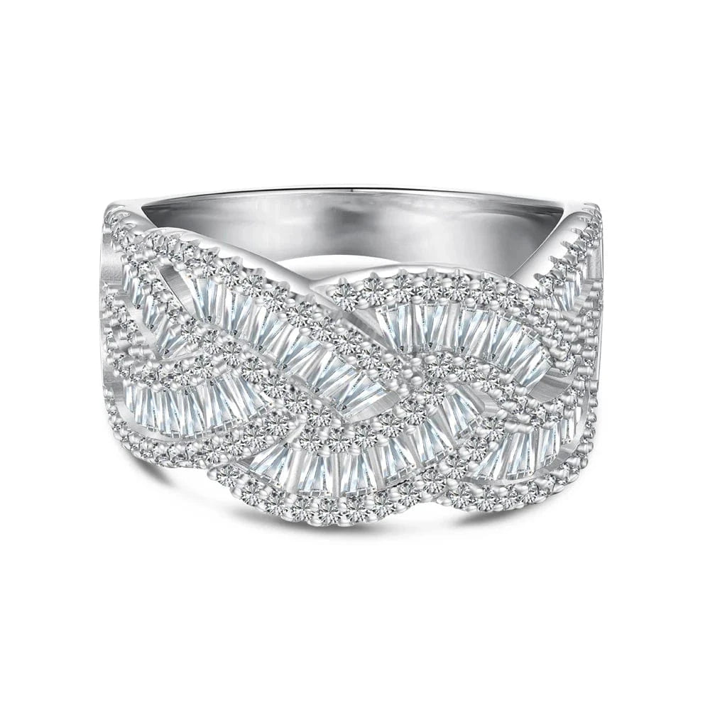 8 / DY120878-S-W-WH Dylam New Design Jewelry 925 Sterling Silver Rhodium Plated Geometry Baguette Cocktail 5A Cubic Zirconia Eternity Band Rings