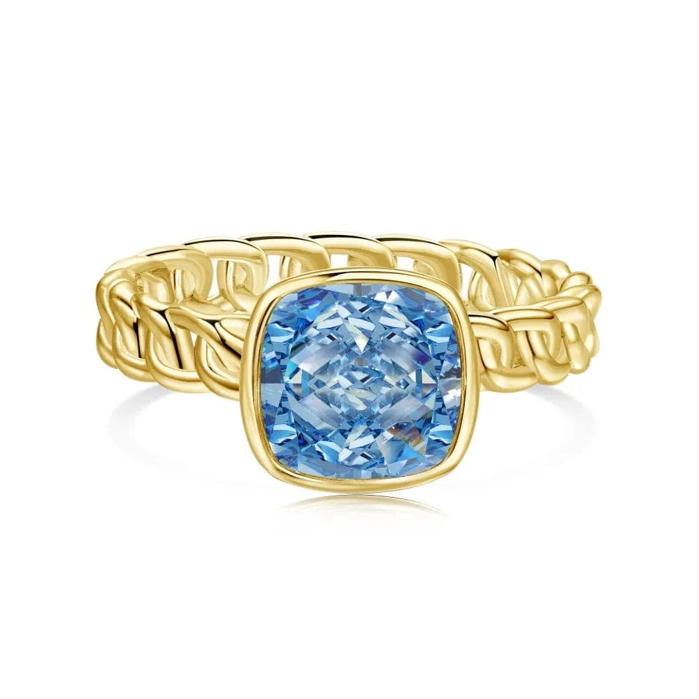 8 / DY120928-S-G-BU Dylam Hypoallergenic 18K Gold Plated S925 Sterling Silver Non Tarnish Pink Blue Ring Cz Cubic Zirconia Stone Rings Jewelry Women