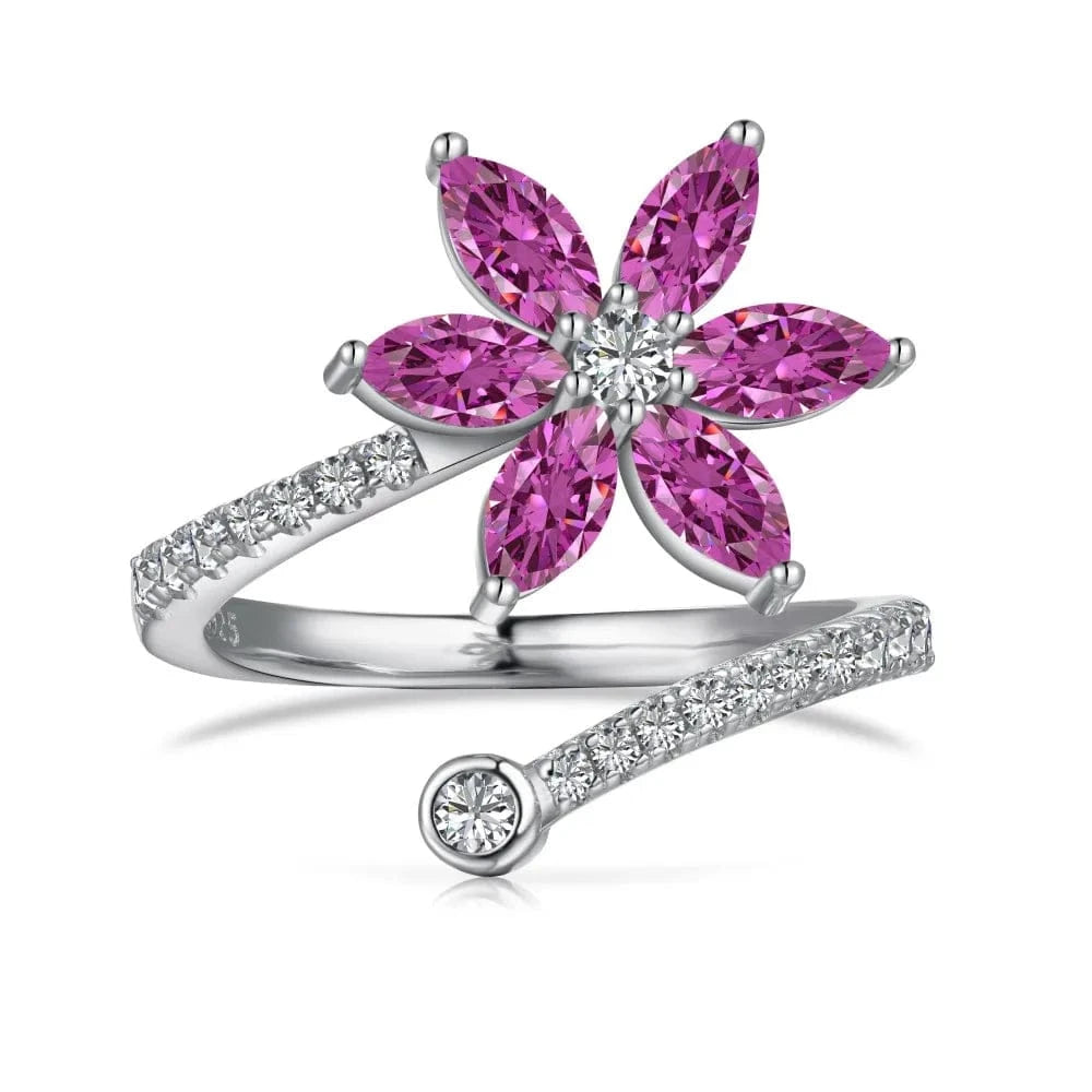 8 / DY121005-S-W-BO Dylam Beautiful Colorful Pink Cz Cubic Zircon Ring For Girls Lady Lovely Dainty S925 Sterling Silver Flower Rings Jewelry Women