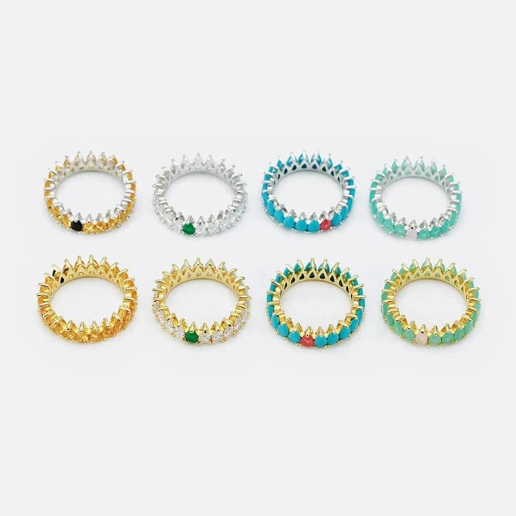 8 / Gold-Blue 2024 fashion color zircon ring multi-element 18k gold-plated brass ring gift for girl